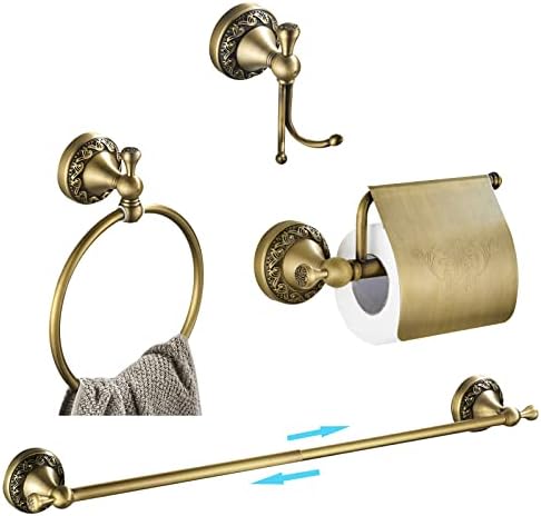 Badeværelsesudstyr | Antikke Messing Badeværelsestilbehør, Retro Justerbart Badeværshardware, Messing Håndklædestang Sæt 24 Tommer 4 Stykker Toiletpapirholder Håndklædering Kappekrog Væghængt Vintage Badeværelsesudstyr Badeværelsesudstyr