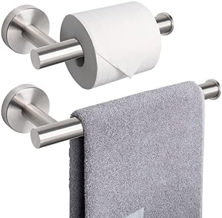 Badeværelsesudstyr | Badeværelse Toiletpapirholder + Håndklædeholder, 2 Stykker Badeværelse Hardware Sæt – Premium 304 Rustfrit Stål Toiletpapirholder og Håndklædestang Væghængt til Badeværelse/Køkken (Børstet Nikkel) Badeværelsesudstyr Badeværelsesudstyr