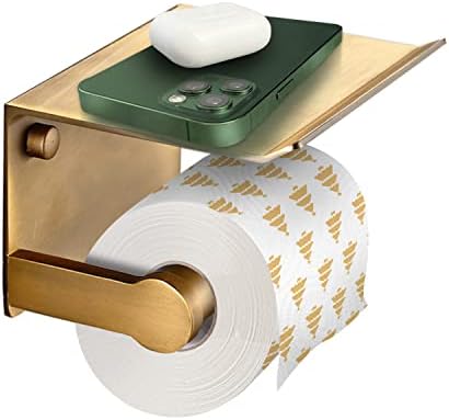 Badeværelsesudstyr | Guld Toiletpapirholder med Telefonhylde, Toiletpapirrulleholder med Opbevaringshylde, Væghængt til Badeværelse (Antik Messing) Badeværelsesudstyr Badeværelsesudstyr