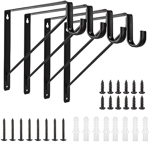 Hyldeknægte og støtter | 4 Pakke Kraftige Klædeskab Hylde- og Stangbeslag, Vægmonterede Klædeskab Hyldebeslag, 11 X 11 Tommer Klædeskab Hyldebeslag Med Støtte til Stang, Sort Hardware Hyldeknægte og støtter