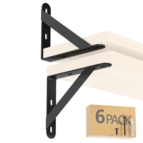 Hyldeknægte og støtter | 5X4″ Hyldebraketter 6-Pak, Hyldestøtte Hyldeholder Stål Vægbeslag Heavy Duty Lille L Formet Triangle 9 Grad Metal Sort Med Skruer Ankre Soporte De Estante Hardware Hyldeknægte og støtter