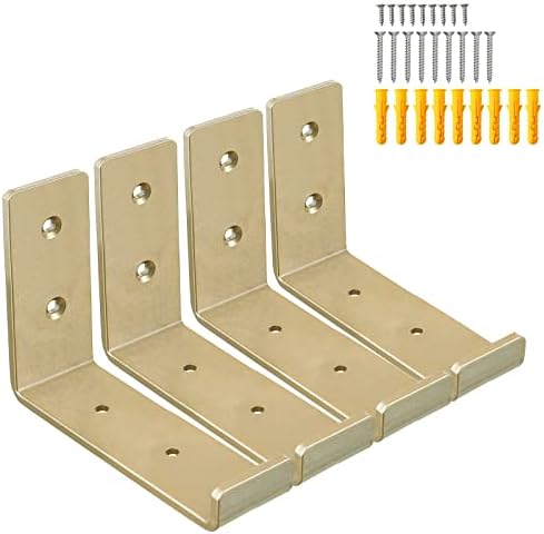 Hyldeknægte og støtter | Guld Hyldebeslag 6 Tommer, J Metal Heavy Duty Hyldestøtte Beslag 4 Pakke, 6.3″L×4.8″H×1.2″W Hardware Hyldeknægte og støtter