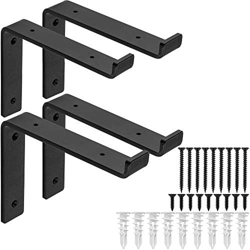 Hyldeknægte og støtter | Premium Heavy-Duty Hyldeknægte – Kvart Tomme (1/4″) Tykkelse – Rustik Industriel Moderne Landhus Sort Jern Finish Åben Hyldeholder Med Hardware, 4-Pak (L-Knægte Med Lip, 7.25″ X 6″) Hardware Hyldeknægte og støtter