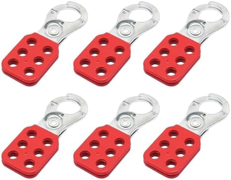 Låse og hængsler | Lockout Tagout Hasp 6 Pakke, 1 Tomme Stål Lockout Hasp, Nylon Håndtag, Rød, Lock Out Tag Out Hasp, Manipulationssikker og Stødresistent Loto Hasp Hardware Låse og hængsler