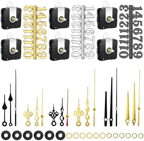 Urværk | 6 stk. høj moment urmekanismer, batteridrevet, lang aksel quartz urbevægelse med 6 sæt visere og 3 urnummer sæt til vægur DIY motorudskiftning reparation dele (22 mm aksel) Hardware Urværk