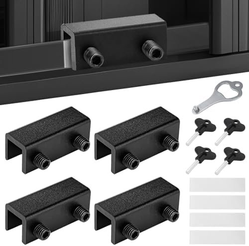 Vinduesbeslag | 4 Pak Syocsek Skydesikkerhedsvindueslåse med Hex-nøgler, 3 Tommer Aluminium Vindueslåse til 3/16-3/5 Spor, Justerbare Vinduesåbnere til Børnesikkerhed i Hjemmet, Sort Sølv (Opgraderet) (Sort) Hardware Vinduesbeslag