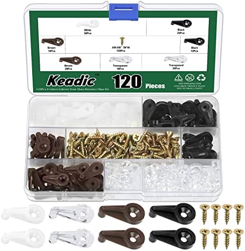 Vinduesbeslag | Keadic 24 stk. plast kabinetdør glas holder clips assorteret sæt med skruer, 5 mm offset, gennemsigtige/hvide/sorte/brune glasvindue skærmdør clips holdere til fastgørelse af spejlskab døre. Hardware Vinduesbeslag