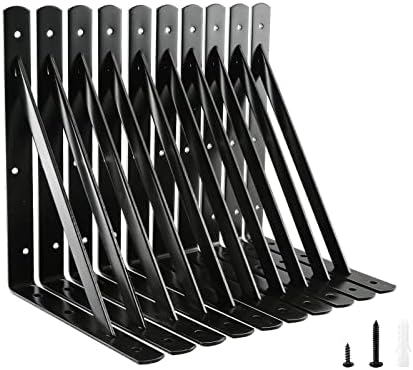 Hyldeknægte og støtter | Home Master Hardware 12 Tommer X 8 Tommer Kraftige Hyldebrædder, Belastningskapacitet: 6Lb, Sorte Metal 9 Graders Støtte til Hylder 1-Pack, Væghængt L-Bracket til Flydende Hylder med Skruer Hardware Hyldeknægte og støtter